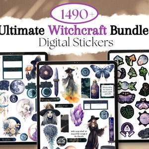 Paquete de pegatinas digitales Ultimate Witchcraft para GoodNotes / 1490+ Witchy GoodNotes Planner pegatinas digitales, libro de pegatinas digitales
