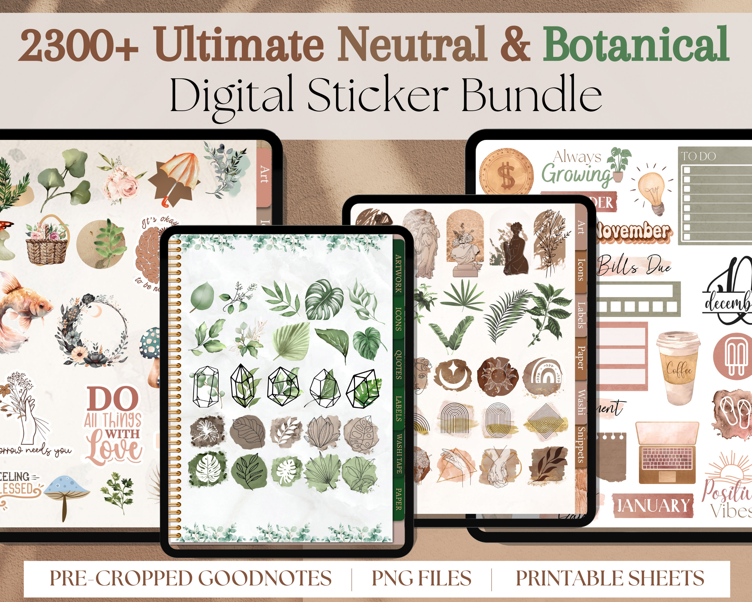 Ultimate Neutral + Botanical Digital Sticker Bundle for Goodnotes ...
