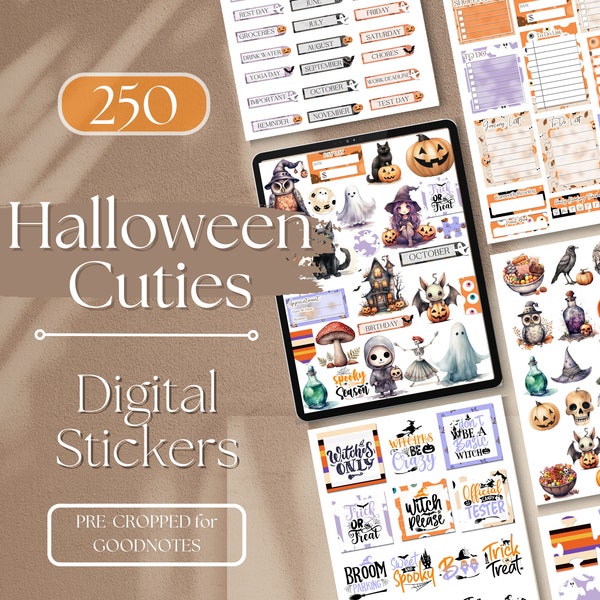 Halloween Digital Stickers For GoodNotes | 250 Digital Planner Stickers, GoodNotes Planner Digital Books Stickers, Aesthetic Sticker