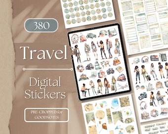 Adesivos digitais de viagem para GoodNotes | 380 adesivos de planejador GoodNotes Pacote de adesivos digitais de viagem para o dia a dia Adesivo de viagem OneNote [EF078]