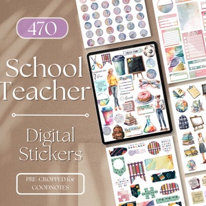 Teacher Digital Planner Stickers | 470+ School Teacher GoodNotes Planner Digital Stickers Pack, Aesthetic Digital Sticker Book [EF061]