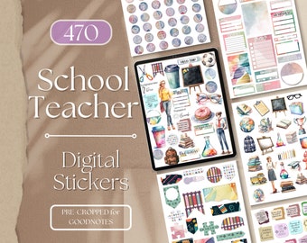Teacher Digital Planner Stickers | 470+ School Teacher GoodNotes Planner Digital Stickers Pack, Aesthetic Digital Sticker Book [EF061]
