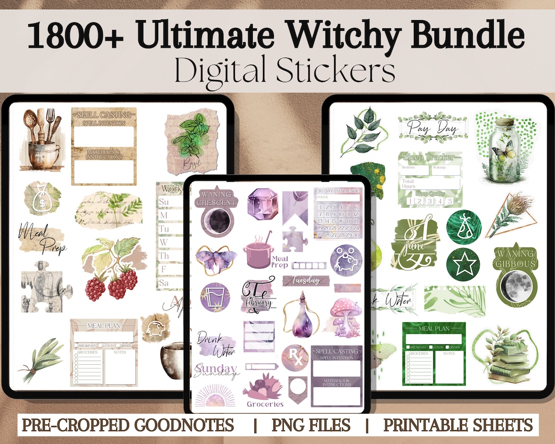 Ultimate Witchy Digital Sticker Bundle for Goodnotes 1800 Light Witch