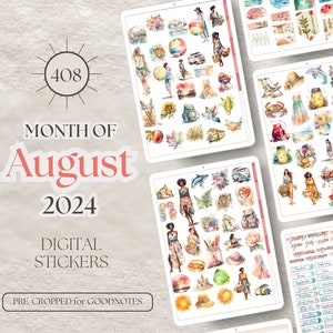 August Digital Stickers for GoodNotes Stickers August 2024 Digital Planner Stickers for Noteshelf Stickers Summer GoodNotes Stickers [EF113]