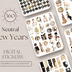 New Years Holidays Digital Stickers GoodNotes Stickers | 360 Digital Planner Stickers, GoodNotes Planner Digital Books Stickers [EF090]