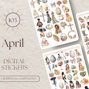 APRIL Stickers for GOODNOTES STICKERS | 103 Digital Stickers for GoodNotes Spring Easter Everyday GoodNotes Stickers Easter GoodNote [EF032]