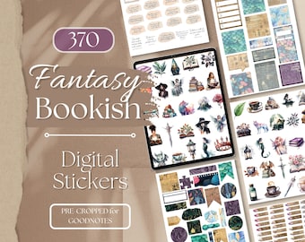 Fantasy Bookish Stickers Digital | 370 Reading Stickers for GoodNotes, Bookish Planner Stickers, Digital Stickers BOOK LOVER, Book [EF070]