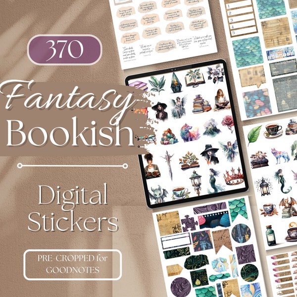 Fantasy Bookish Stickers Digital | 370 Reading Stickers for GoodNotes, Bookish Planner Stickers, Digital Stickers BOOK LOVER, Book Lovers