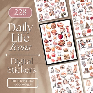 Daily Life Digital Stickers ICONS GoodNotes Stickers | 228 Digital Planner Stickers, GoodNotes Planner Digital Books Stickers