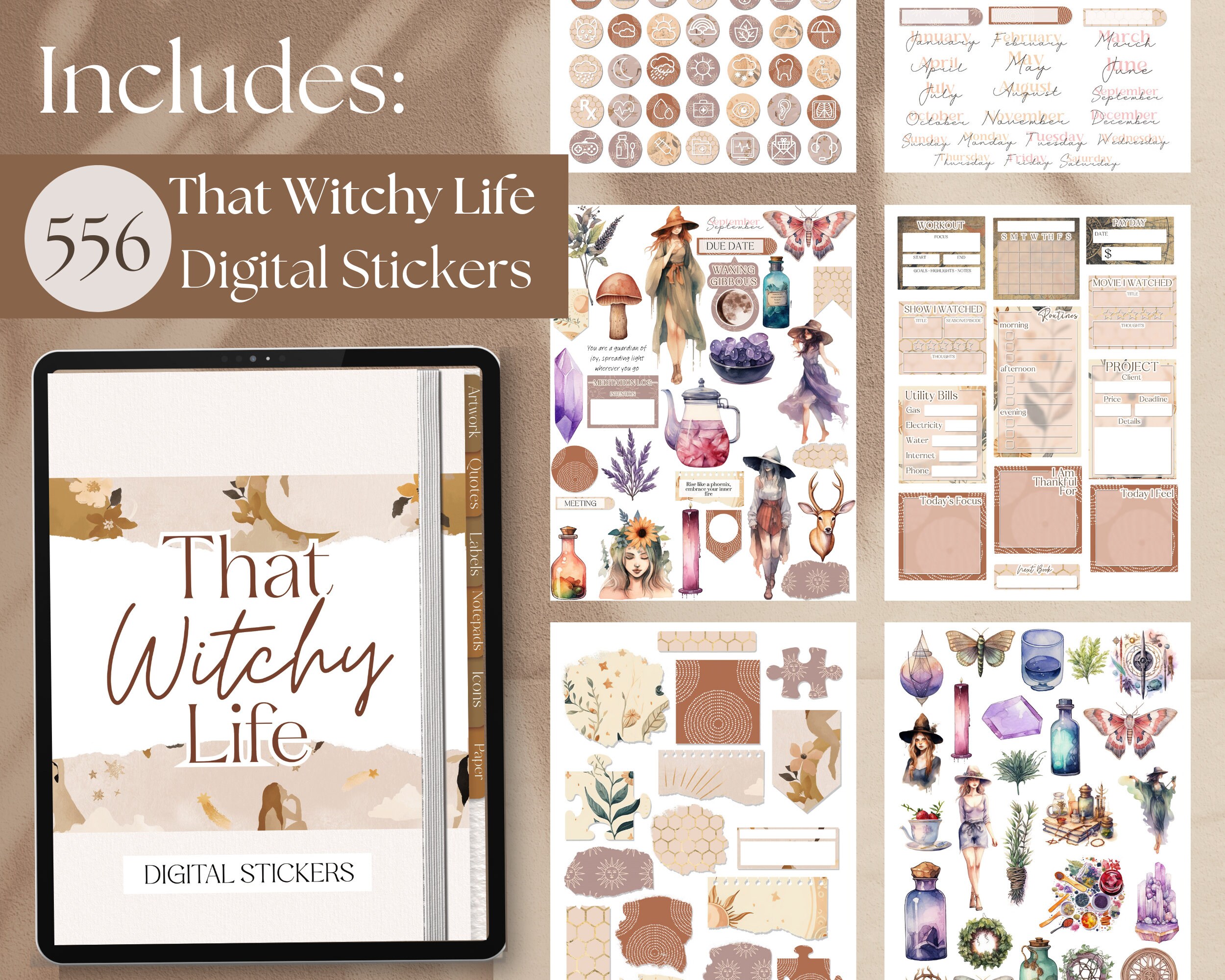 Ultimate Neutral Witchy Digital Sticker Bundle for Goodnotes | 1740 ...