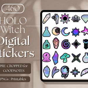 Holo Witchy GOODNOTES STICKERS | 460 Holographic Witch Aesthetic GoodNotes Planner Digital Stickers Pack, Aesthetic Digital Sticker [EF019]