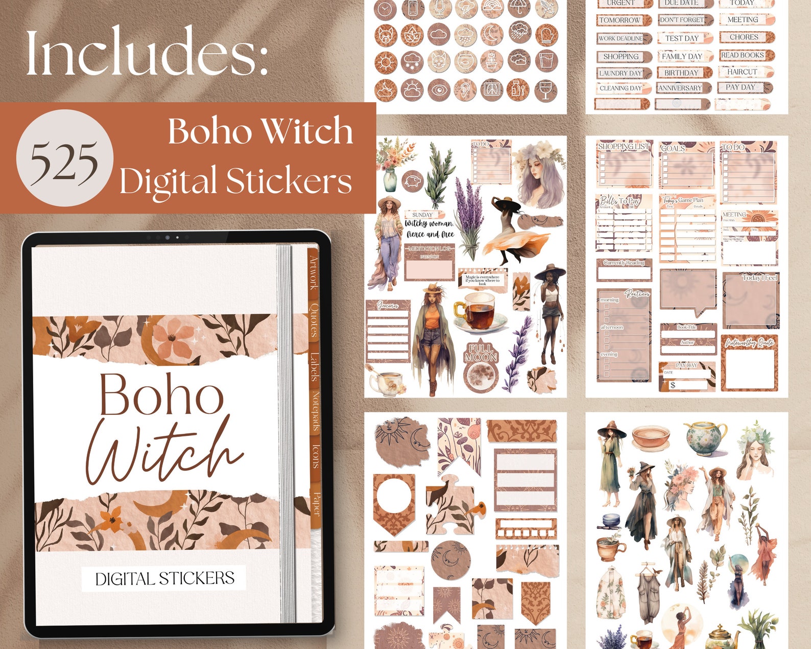Ultimate Neutral Witchy Digital Sticker Bundle for Goodnotes | 1740 ...