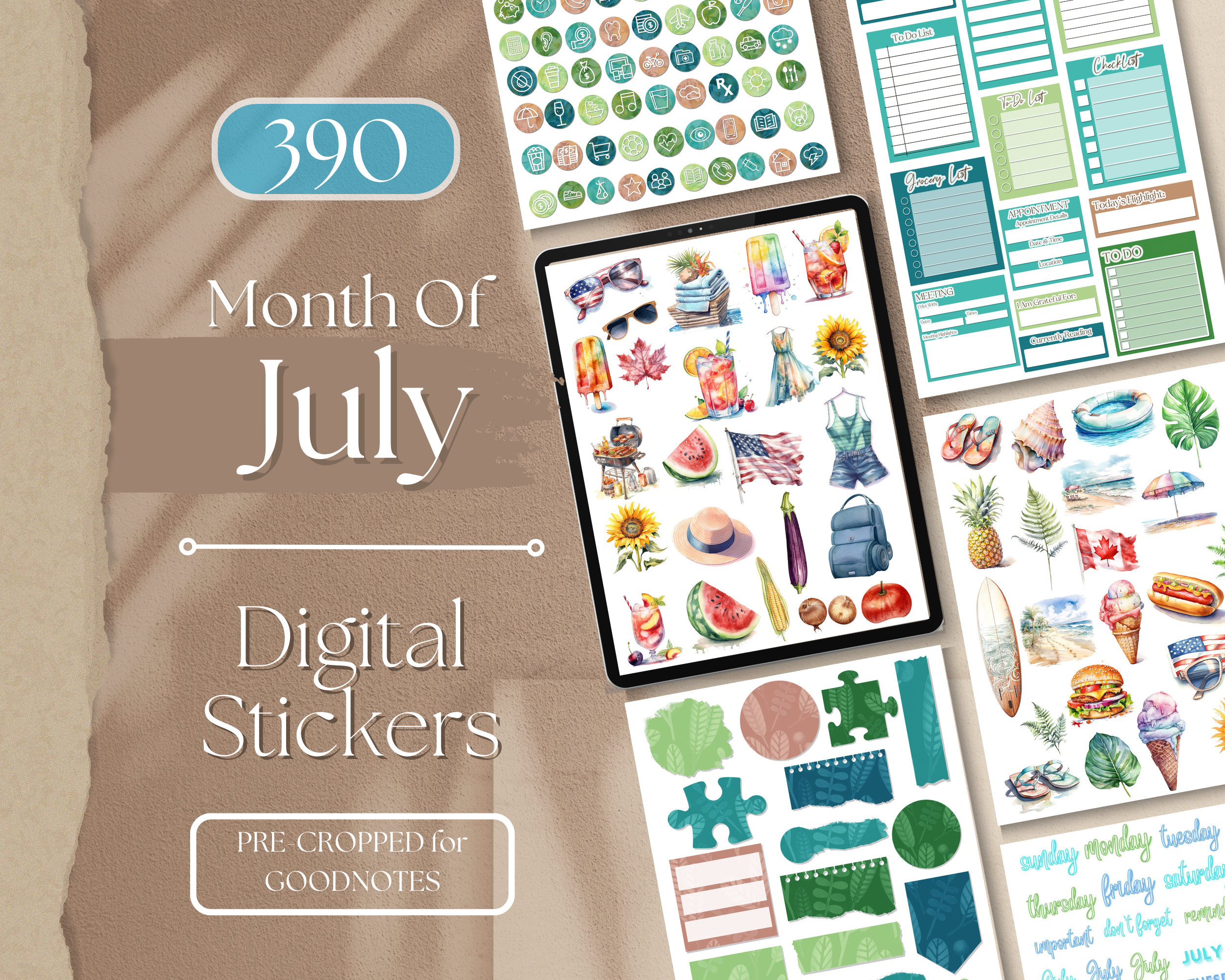 Erin Condren 7x9 Weekly Planning Kit. JULY Fireworks Planner Stickers ||  F-W