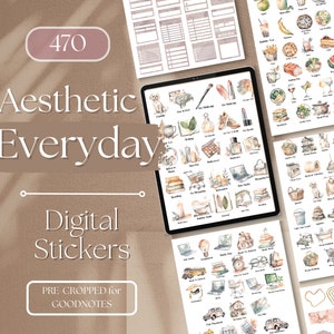 Aesthetic Stickers for GoodNotes | 470 GoodNotes Planner Stickers Everyday, Digital Planner Stickers Neutral, Aesthetic Pre-Cropped [EF077]