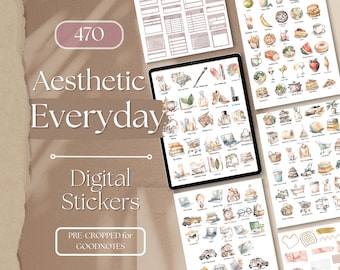 Aesthetic Stickers for GoodNotes | 470 GoodNotes Planner Stickers Everyday, Digital Planner Stickers Neutral, Aesthetic Pre-Cropped [EF077]