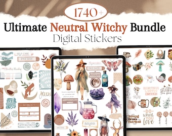 Ultimate Neutral Witchy Digital Sticker Bundle for GoodNotes | 1740+ Neutral GoodNotes Planner Digital Stickers, Digital Sticker Book