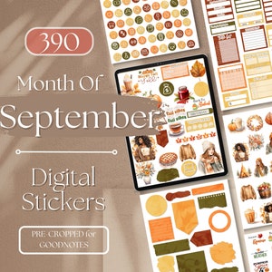 SEPTEMBER Digital Stickers 2023 GOODNOTES STICKERS | 390+ Month of September GoodNotes Planner Digital Books Stickers Pack [EF023]