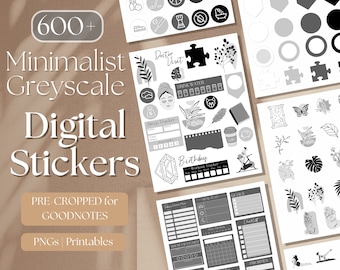 Minimalist Greyscale GOODNOTES STICKERS | 600 Neutral Aesthetic GoodNotes Planner Digital Stickers Pack, Aesthetic Digital [EF041]