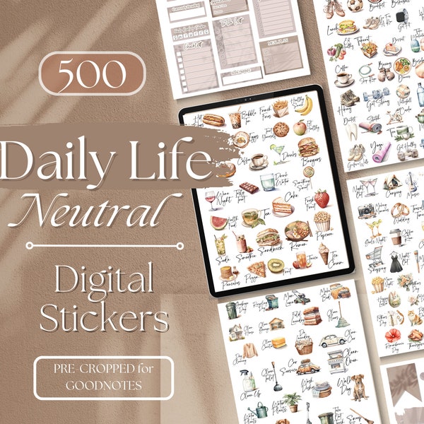 Digitale Aufkleber ALLTAG GoodNotes Stickers | 500 Digitale Planer Aufkleber, GoodNotes Planner Digitale Bücher Aufkleber, ästhetischer Aufkleber