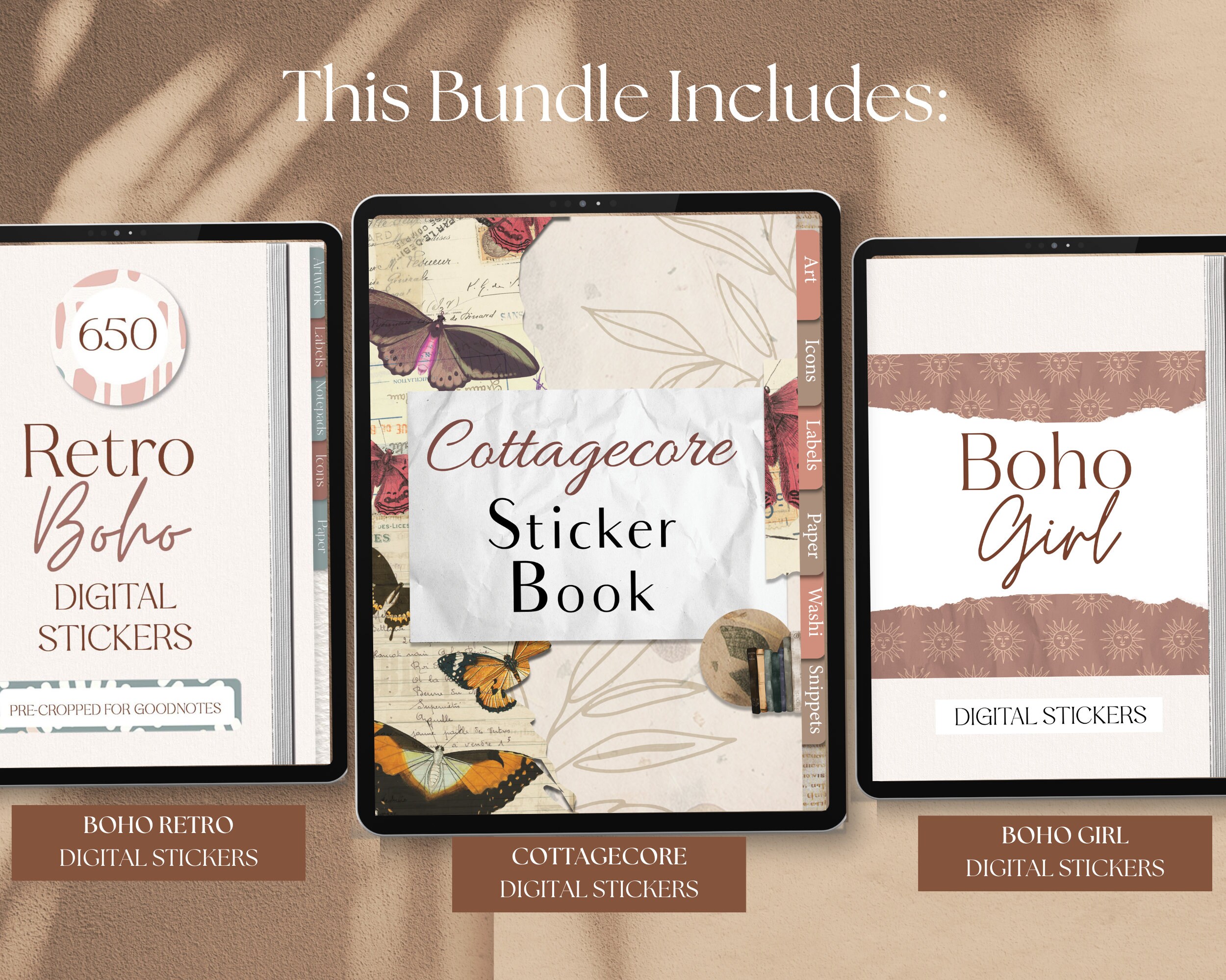 Ultimate Boho Girl Digital Sticker Bundle for Goodnotes | 1680+ Neutral ...