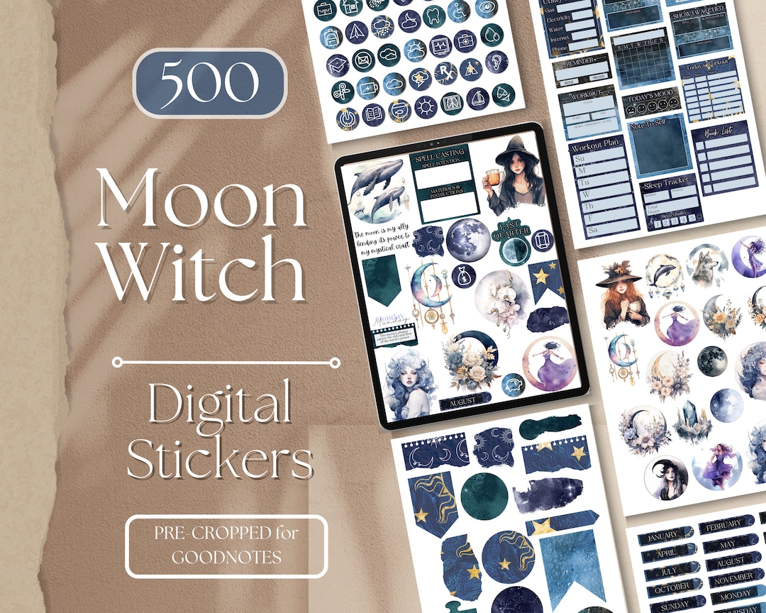 Witchy Planner Stickers Digital | Moon Witch Digital Planner Stickers ...
