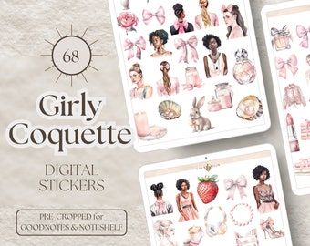 Girly Coquette Digital Stickers Pink Bows GoodNotes Stickers Noteshelf Stickers Coquette Pretty Bows Digital Planner Stickers for iPad