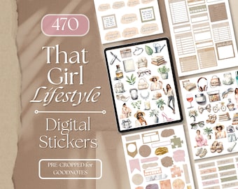 Lifestyle Digital Stickers | That Girl Daily Life Digital Sticker Book for GoodNotes, 470 Digital Planner Stickers Widgets, Everyday [EF069]