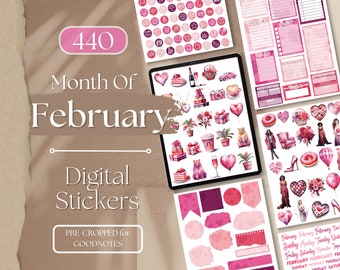 FEBRUARY Digital Stickers 2023 GOODNOTES STICKERS | 440 Month of February GoodNotes Planner Digital Books Stickers Pack [EF028]