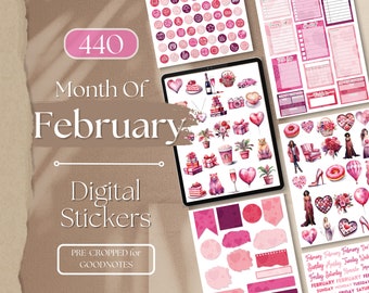 FEBRUARY Digital Stickers 2023 GOODNOTES STICKERS | 440 Month of February GoodNotes Planner Digital Books Stickers Pack