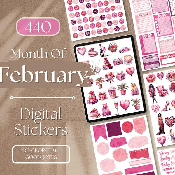 FEBRUAR Digitale Aufkleber 2023 GOODNOTES STICKERS | 440 Monat Februar GoodNotes Planner Digitale Bücher Stickers Pack