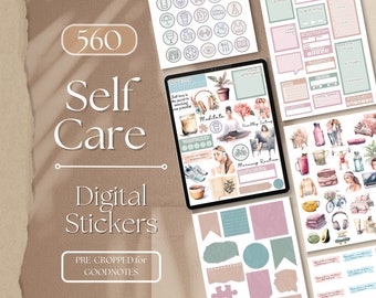 Selfcare Digital Stickers | Self Care Digital Stickers, Neutral GoodNotes Digital Stickers Pack, 360+ Selfcare Digital Journal [EF060]