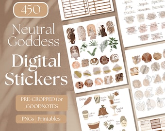 Boho Digital Planner Stickers | Neutral Goddess GOODNOTES STICKERS | 450 Neutral Aesthetic GoodNotes Planner Digital Stickers Pack EF011