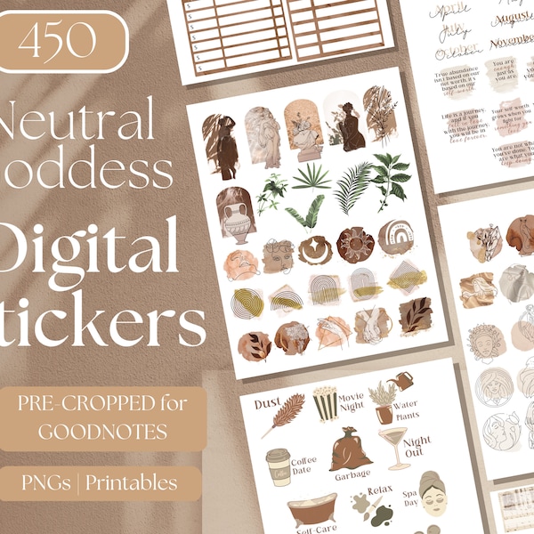 Boho Digital Planner Stickers | Neutral Goddess GOODNOTES STICKERS | 450 Neutral Aesthetic GoodNotes Planner Digital Stickers Pack