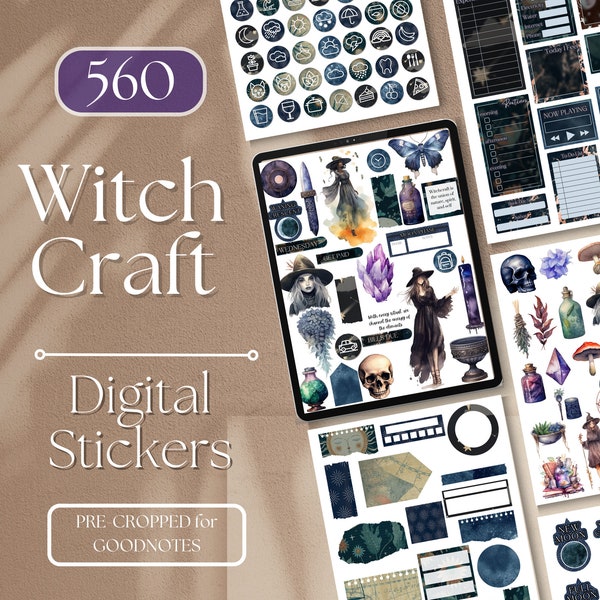 Witchy Planner Stickers Digital | Witchcraft Digital Planner Stickers, 560 Goth Witch Goth Planner Stickers, GoodNotes Digital Sticker Pack