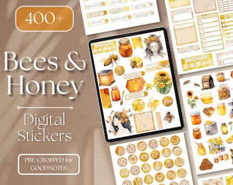 Bees & Honey GOODNOTES STICKERS | 400 Cottagecore Aesthetic GoodNotes Planner Digital Sticker Pack, Aesthetic Digital Stickers [EF054]