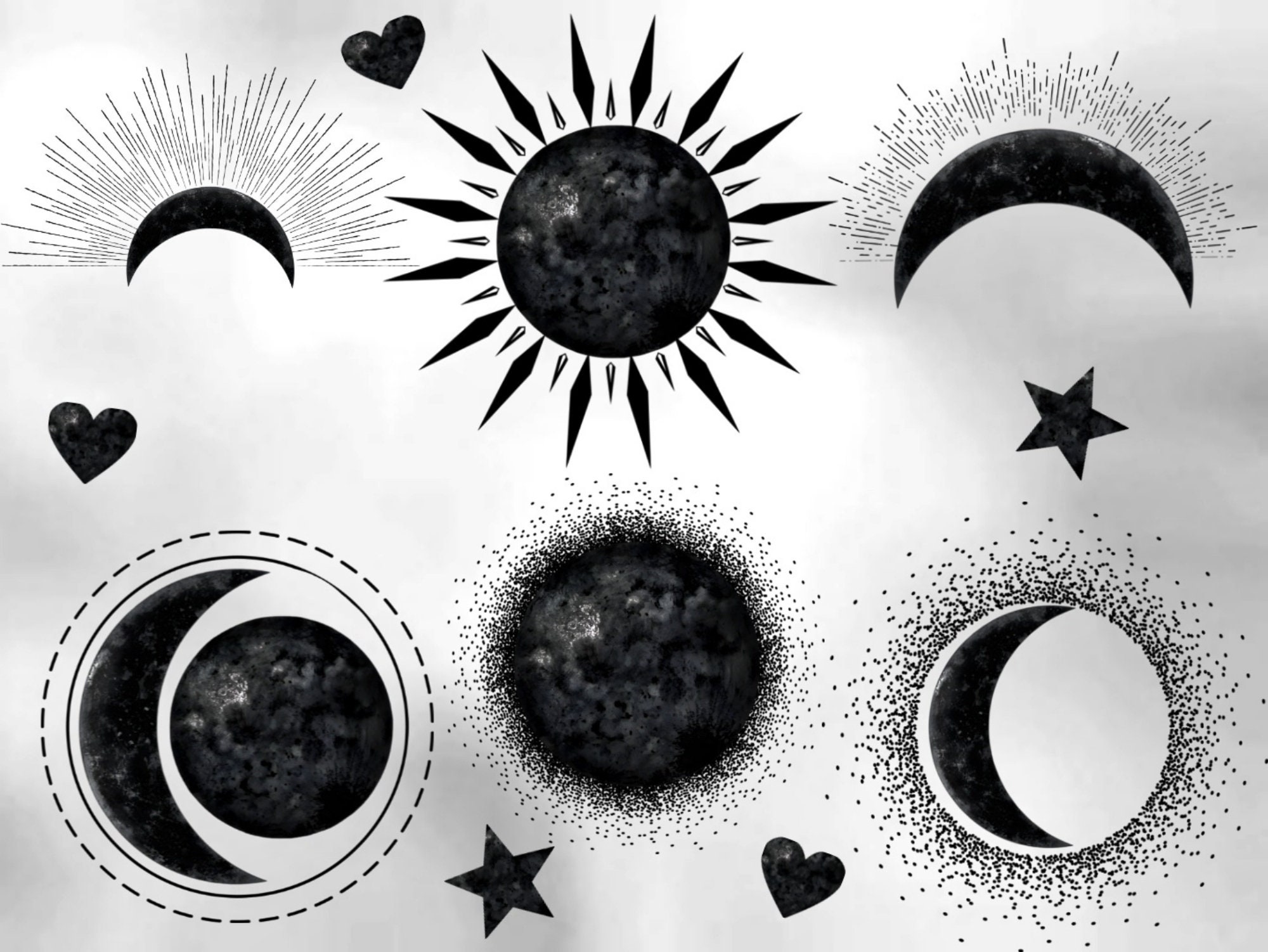 Mystische Mond Cliparts 36 Dateien Transparente 300 Dpi Etsy