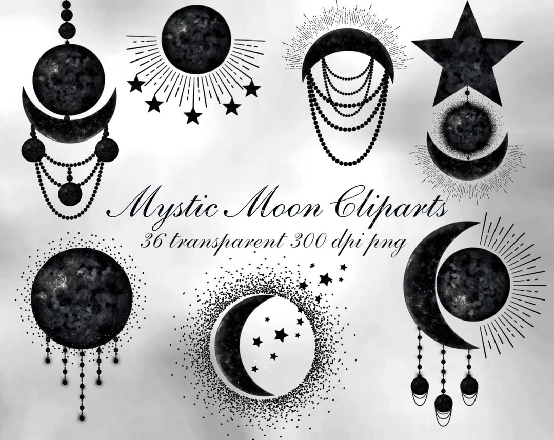 Mystische Mond Cliparts 36 Dateien Transparente 300 Dpi Etsy