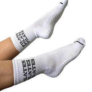 PILATES PILATES PILATES White Grip Socks - Grippy Socks for Reformer Pilates / Barre / Yoga
