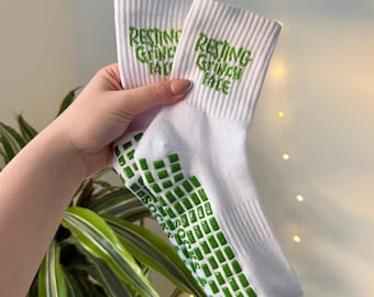 Resting Grinch Face Grip Socks - Christmas Reformer Pilates, Barre, Yoga Socks