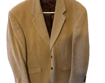 Vintage Ralph Lauren Mens Camel  Cordrouy Jacket 44L Paisley Lining Leat Buttons