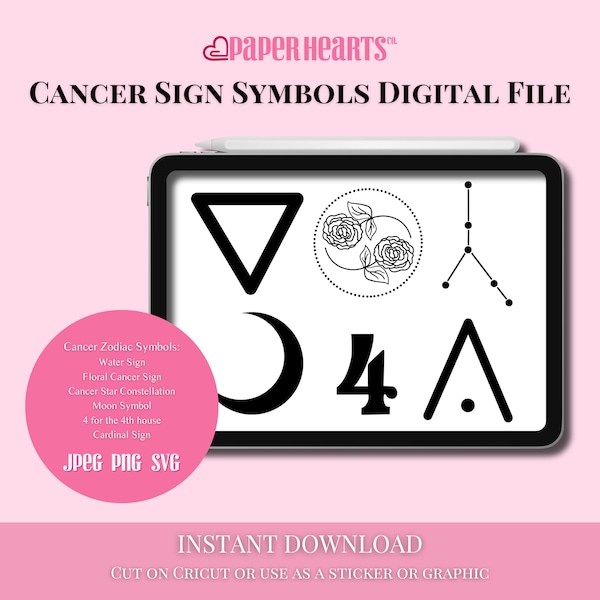Cancer Zodiac Sign Symbols Digital SVG PNG JPEG File | Astrology | Birth Chart | Water Signs