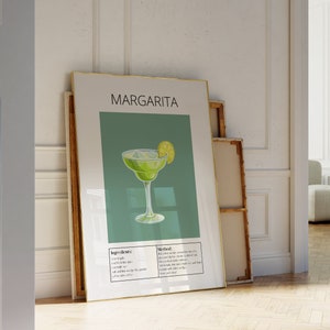 Margarita Print, Minimal Cocktail Wall Art, Cocktail Recipe Poster | Digital Wall Art, Apartment Decor | Cocktail Poster For Kitchen
