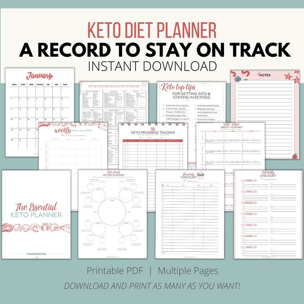 Keto Diet Planner, Keto Diary, Keto Food List Printable, Keto Pantry Staples List, Keto Meal Planner