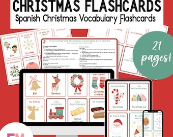 39 Spanish Christmas Vocabulary Flashcards - Bilingual English Spanish - Toddler, Elementary, Home School, High School Learners