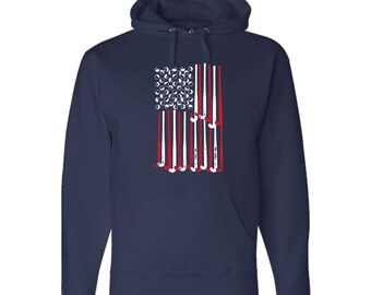 US Flag Field Hockey Sticks Navy Blue Hoodie