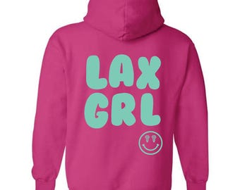 Lax Girl Hoodie - Pink with Mint Puff Lettering