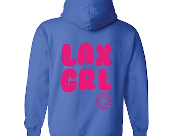 Lax Girl Hoodie - Royal with Hot Pink Puff Lettering