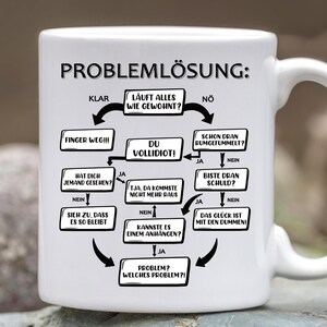 lustige Büro-Tasse mit Spruch - Geschenkidee für Kollegen und Kolleginnen - Problemlösungen am Arbeitsplatz - humorvoller Kaffeebecher Chef
