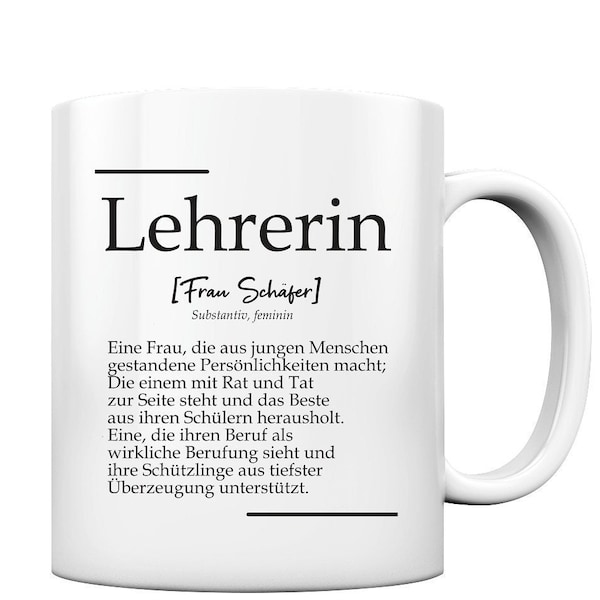 personalisierte Lehrerin Tasse mit Namen-Becher mit lustigem Spruch-Geschenkidee zum Schulabschluss-Becher personalisiert-Lehrerin Geschenk