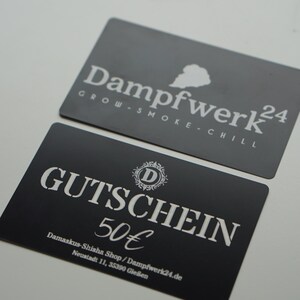 Gutscheinkarte personalisiert in 3 Stärken, schwarze Aluminium Visitenkarten mit hochwertiger Lasergravur, Gutschein, Geschenkidee